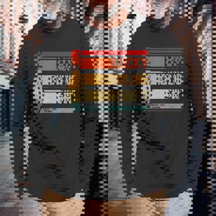 ラッキーボーリングシャツ おもしろボーリングトーナメントボウラーヴィンテージ 長袖Tシャツ 高齢者への贈り物