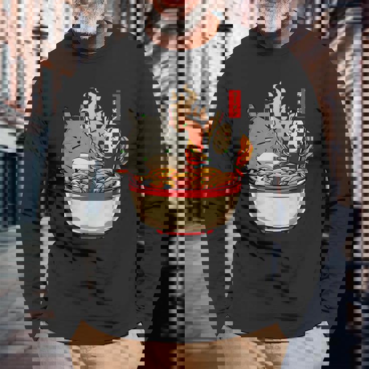 ラーメンプールパーティー かわいい日本アニメヌードルフード 長袖Tシャツ 高齢者への贈り物