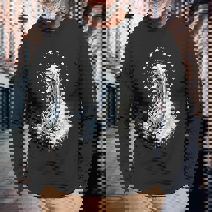 ルルドの聖母マリア 強力なシンボル 母マリア 長袖Tシャツ 高齢者への贈り物