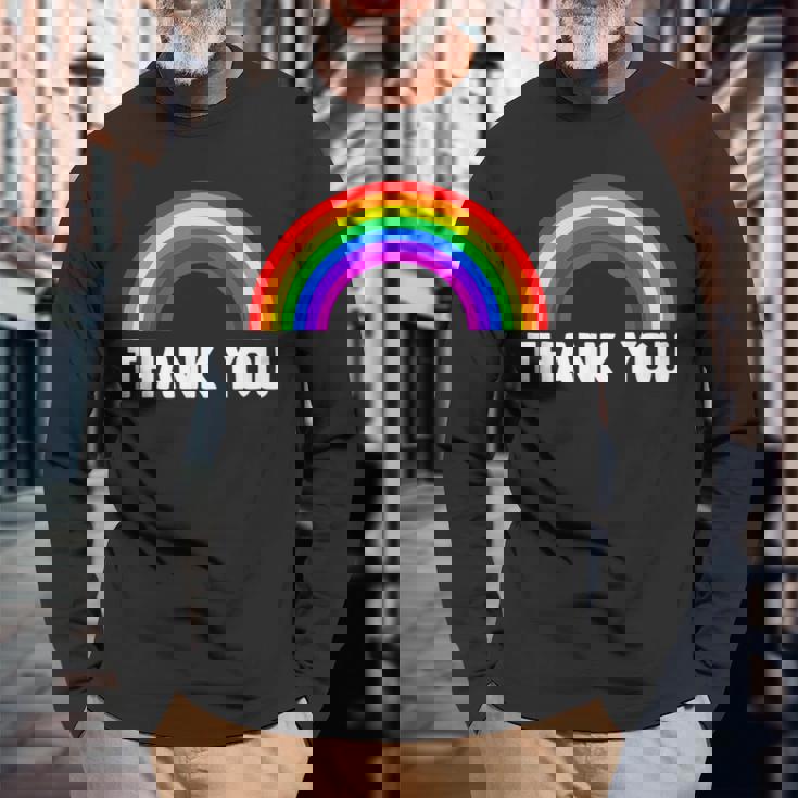 レインボー Thank You 長袖Tシャツ 高齢者への贈り物