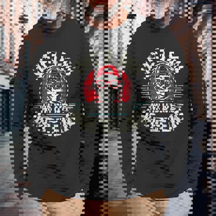 レスリングが大好きな少年 少年&キッズ レスラー 長袖Tシャツ 高齢者への贈り物