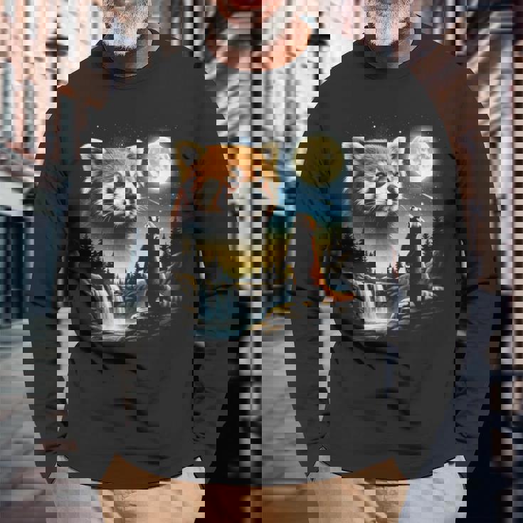 レッサーパンダ ハウリング トゥ ザ ムーン ミーム おもしろ 90年代 レッサーパンダ 長袖Tシャツ 高齢者への贈り物