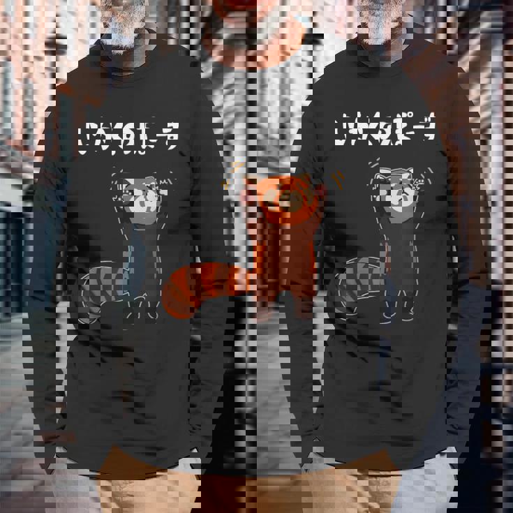 レッサーパンダ威嚇ポーズ かわいい癒しイラスト 長袖Tシャツ 高齢者への贈り物