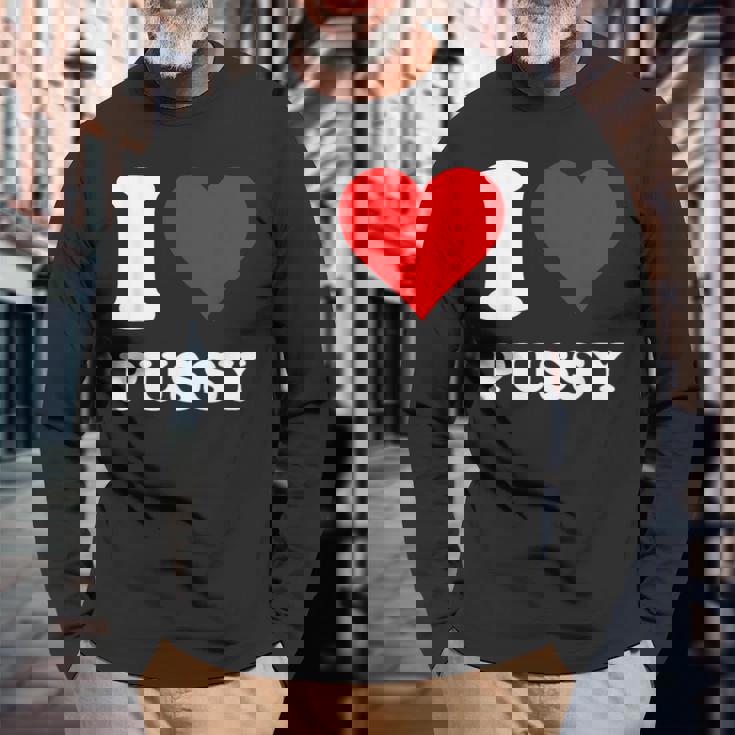 レッドハート I Love Pussy 長袖Tシャツ 高齢者への贈り物