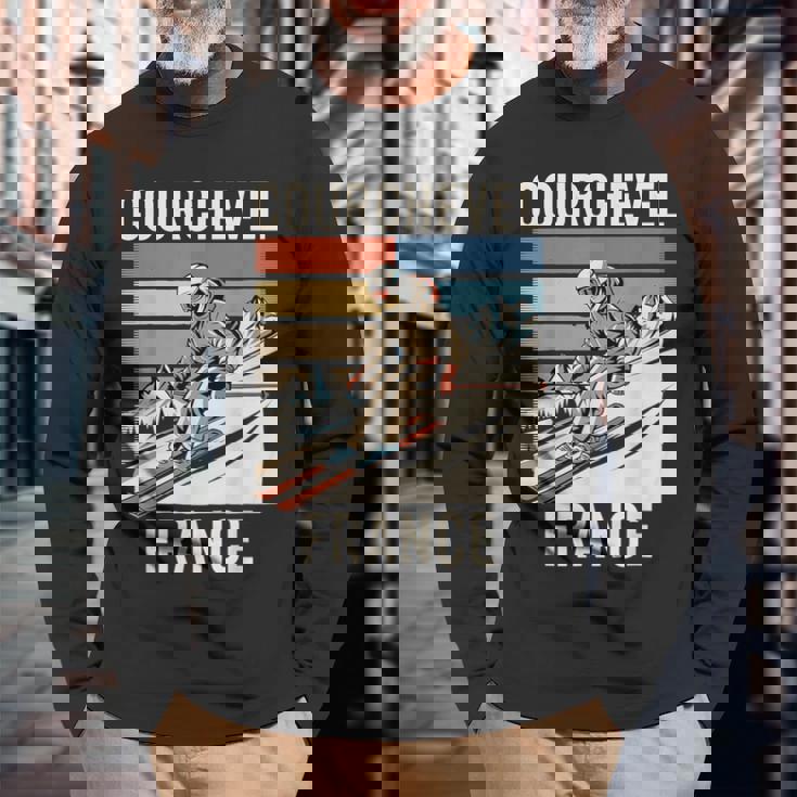 レトロ スキー クールシュベル フランス フランス スキー リゾート 楽しい 長袖Tシャツ 高齢者への贈り物