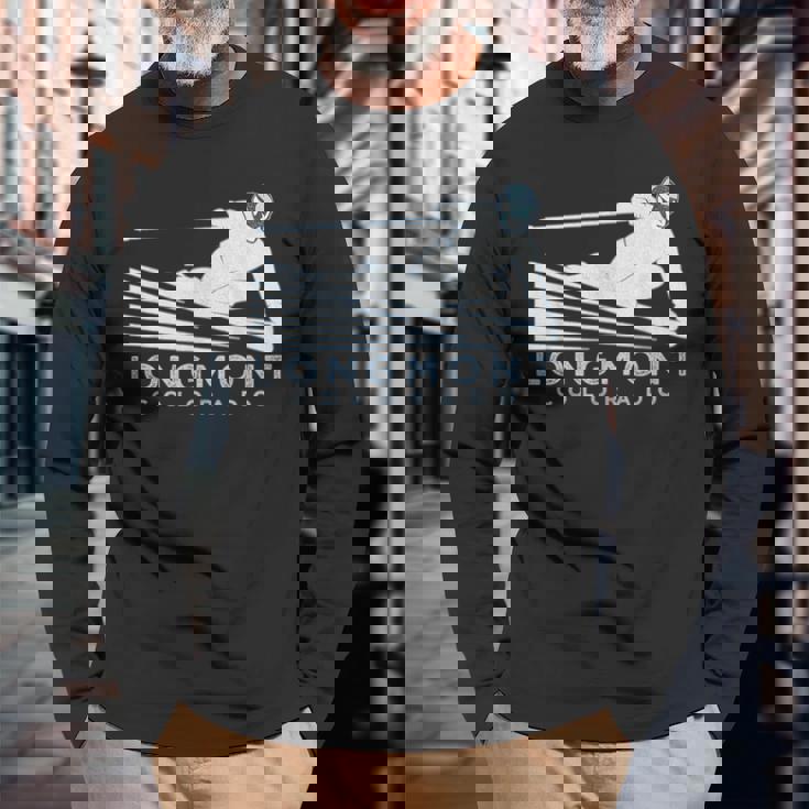 レトロ スキー ロングモント コロラドイラスト ヴィンテージ スノー スキー 長袖Tシャツ 高齢者への贈り物