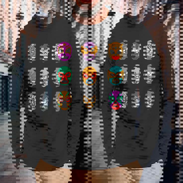 レトロ ルチャリブレ マスク オブ レジェンド レスリング 長袖tシャツ 長袖Tシャツ 高齢者への贈り物