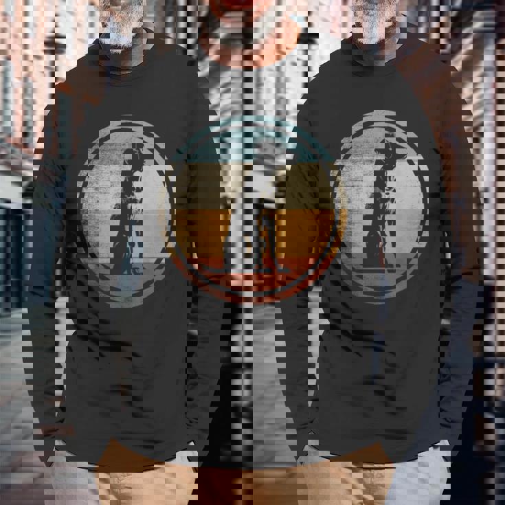 レトロなビンテージ デザインのワイマラナー犬 長袖Tシャツ 高齢者への贈り物