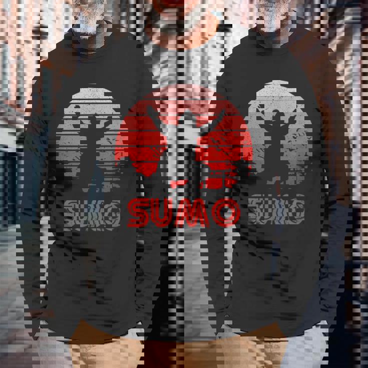 レトロサンセット相撲 長袖Tシャツ 高齢者への贈り物