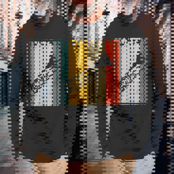 レトロトロンボーン I マーチングバンド I 吹奏楽部 I トロンボーン 長袖Tシャツ 高齢者への贈り物