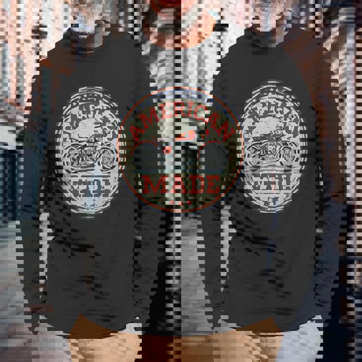 レトロヴィンテージガソリンスタンド アメリカ製 モーターバイクガレージ 長袖Tシャツ 高齢者への贈り物