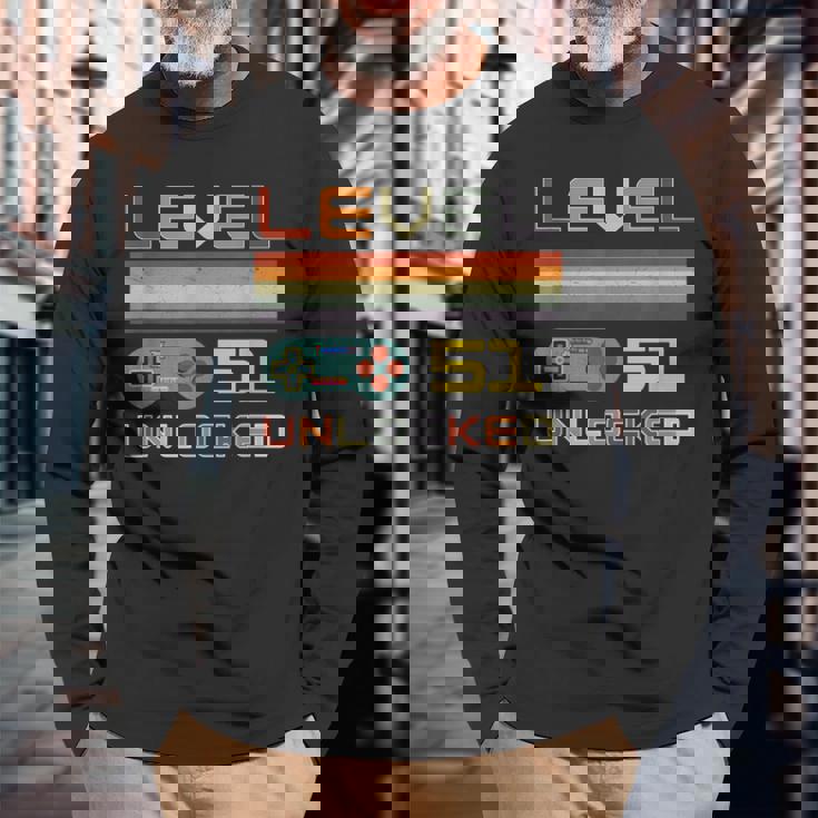 レベル51 アンロック ゲーマー 51歳の誕生日 長袖Tシャツ 高齢者への贈り物