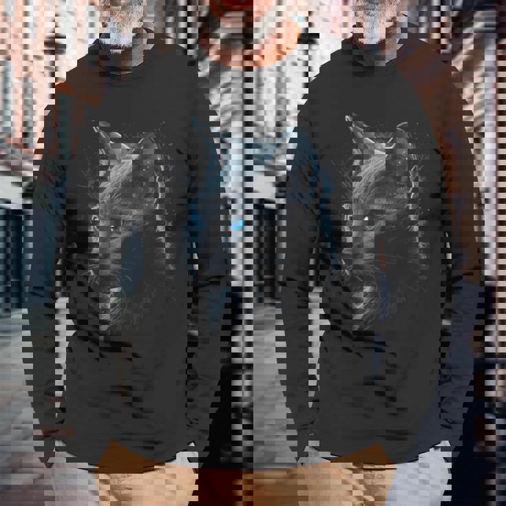 ロシアンブルーキャット 長袖Tシャツ 高齢者への贈り物