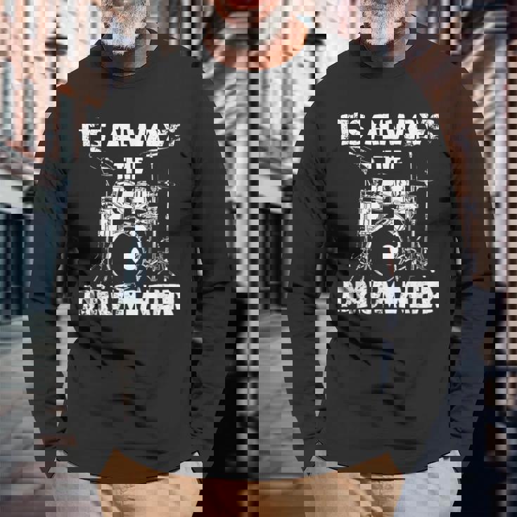 ロックミュージックドラマー 長袖Tシャツ 高齢者への贈り物