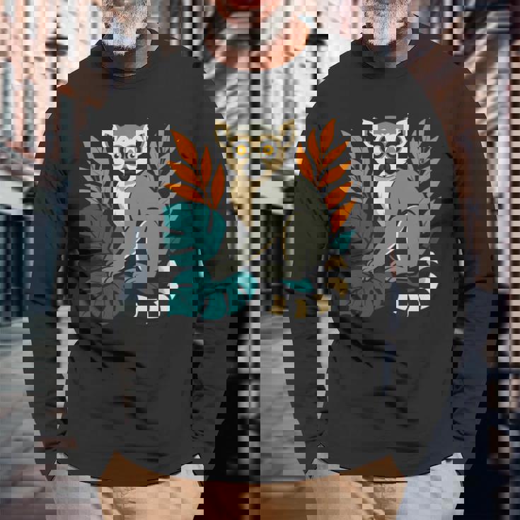 ワオキツネザル 長袖tシャツ 長袖Tシャツ 高齢者への贈り物