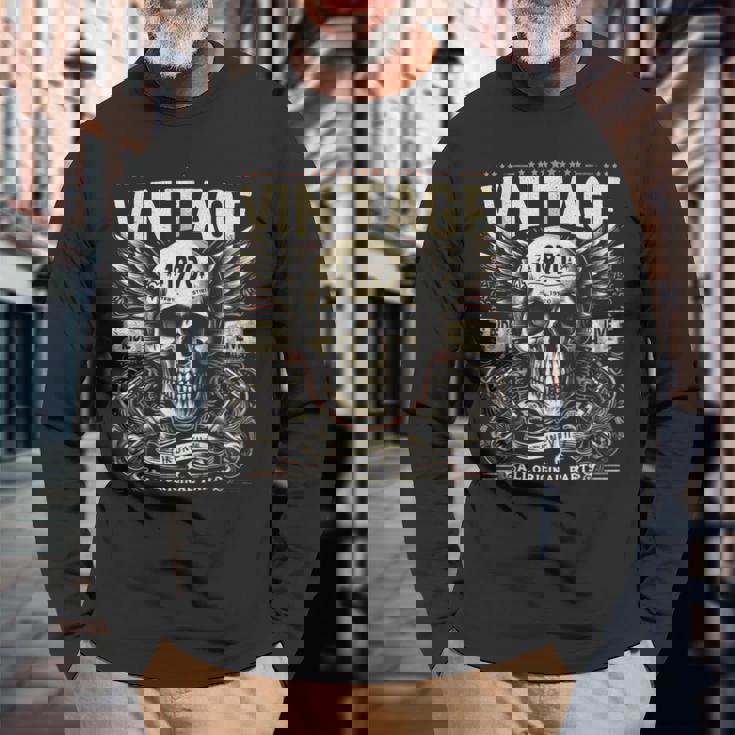 ヴィンテージ 1970 1970年誕生 誕生日 スカル バイカー バイク 長袖Tシャツ 高齢者への贈り物