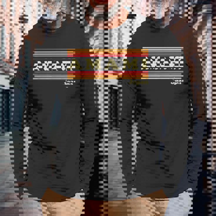 ヴィンテージ 80年代 奄美 日本 レトロ グラフィック 長袖Tシャツ 高齢者への贈り物