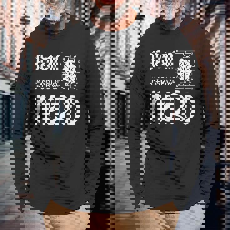 ヴィンテージ NERDファレル Brain Is Forever Nerd ギフトアイデア 長袖Tシャツ 高齢者への贈り物