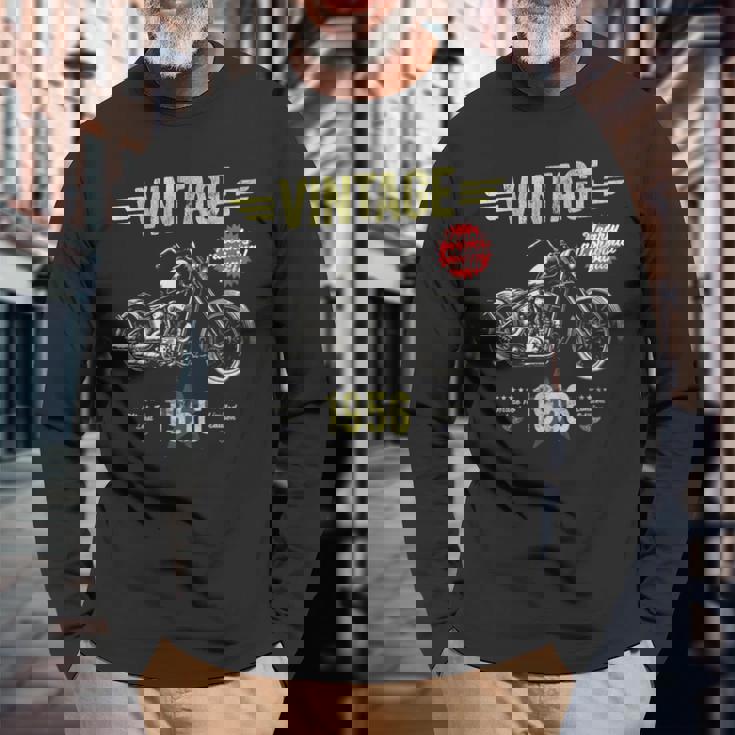 ヴィンテージ クラシック 誕生 1956 70歳の誕生日 レトロ バイク 長袖Tシャツ 高齢者への贈り物