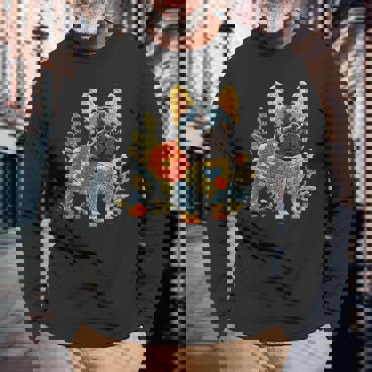 ヴィンテージ フレンチブルドッグ ママ 犬 フレンチブルドッグ 母の日 長袖Tシャツ 高齢者への贈り物