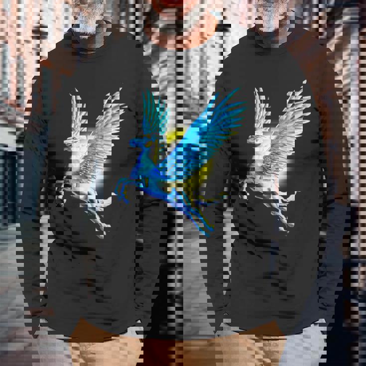 ヴィンテージ ペガサス 神話 ギリシャ空飛ぶ馬 神話 長袖Tシャツ 高齢者への贈り物