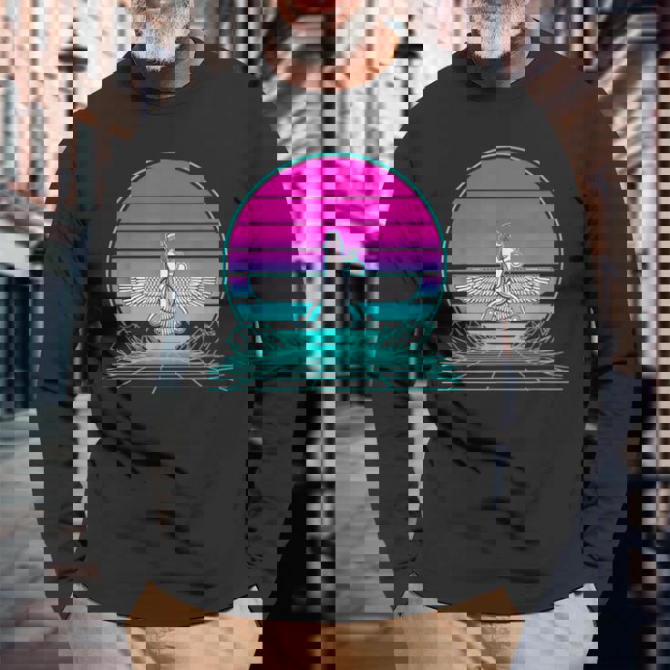 ヴィンテージ レトロ サンセット アヌンナキ 長袖Tシャツ 高齢者への贈り物