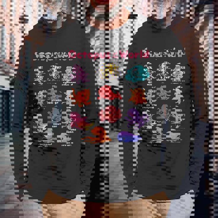 世界のタコ 海の動物 タコ好き 海洋生物 長袖Tシャツ 高齢者への贈り物