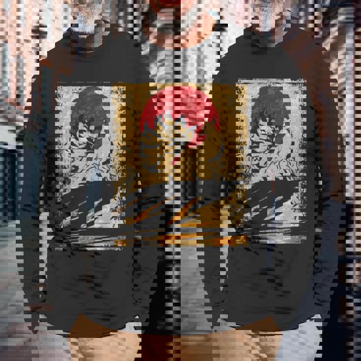 九尾の狐 日本のレトロアート 長袖tシャツ 長袖Tシャツ 高齢者への贈り物