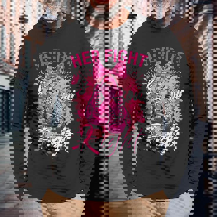 乳がん Her Fight Is Our Fight 乳がんグローブ 長袖Tシャツ 高齢者への贈り物