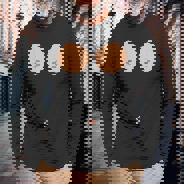 乳首おへそボタン おっぱい 面白いコスチューム 長袖Tシャツ 高齢者への贈り物