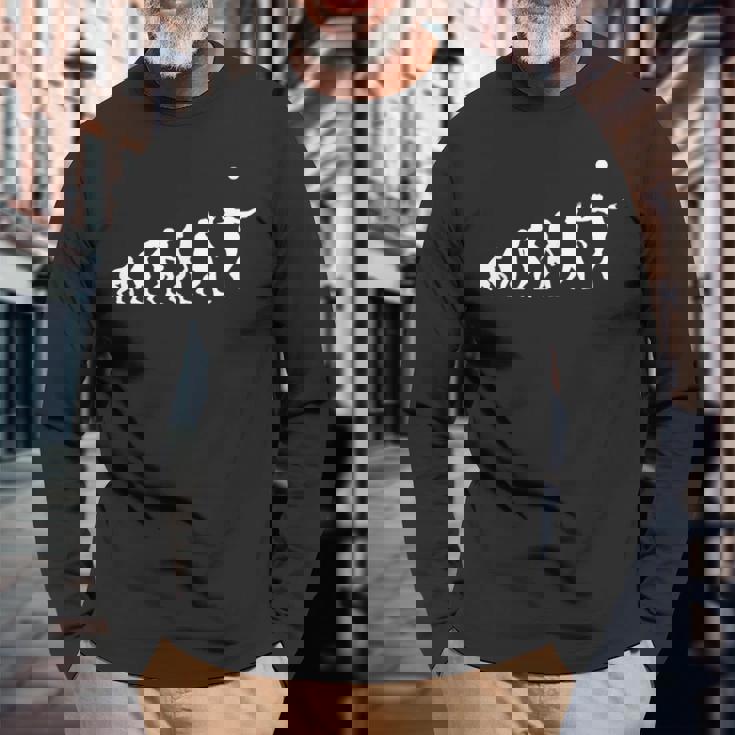 人類の進化 バレーボール バレーボール好き 趣味 おもしろ バレーボール部 ビーチバレー バレー好き 長袖Tシャツ 高齢者への贈り物