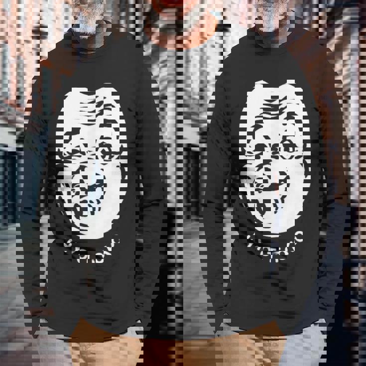 伝統的な日本のマスク、ひょっとこ様式デザイン。 長袖Tシャツ 高齢者への贈り物