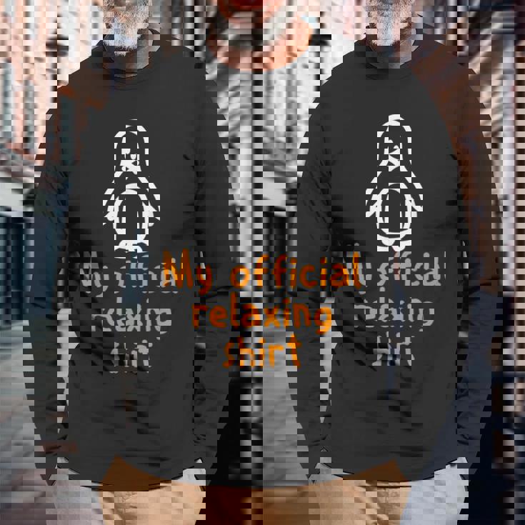 公式ペンギンリラックスタイムジョークミニマル癒し 長袖Tシャツ 高齢者への贈り物