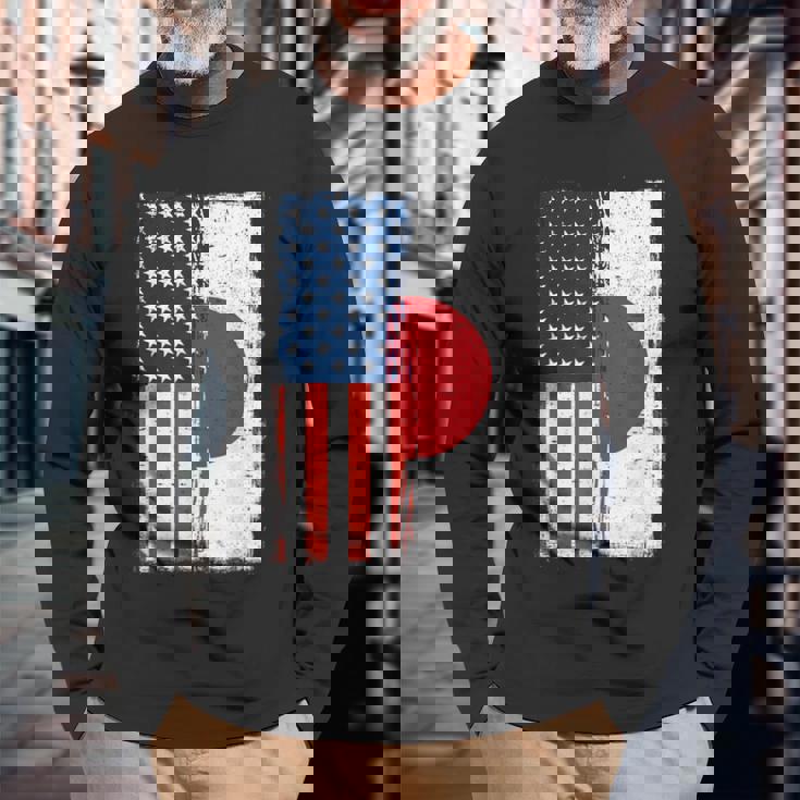 半日半 アメリカ国旗 日米ルーツ 長袖Tシャツ 高齢者への贈り物