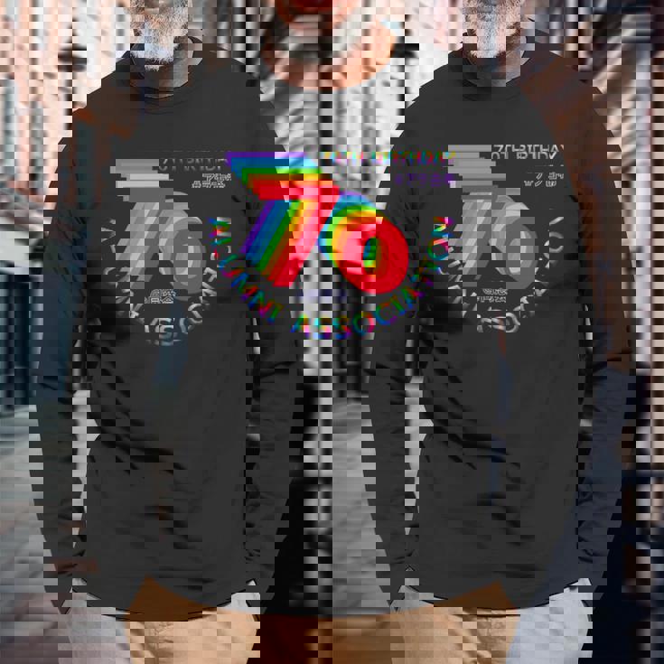 古希 同窓会 70歳 アラ古希 70歳誕生日 古希祝い 長寿 七色 70古希の集まり レインボーカラー 虹色 長袖Tシャツ 高齢者への贈り物