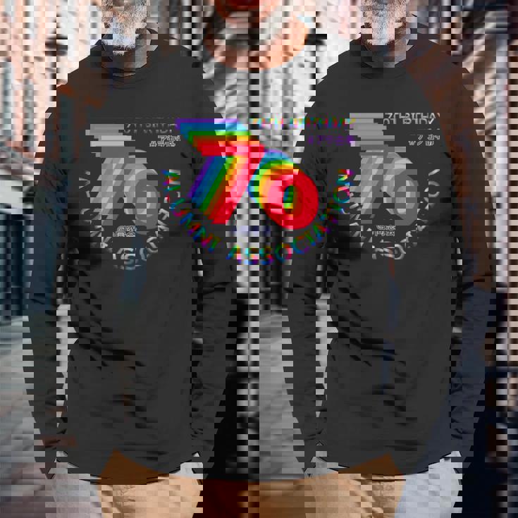 古希 同窓会 70歳 アラ古希 70歳誕生日 古希祝い 長寿 七色 70古希の集まり レインボーカラー 虹色 長袖tシャツ 長袖Tシャツ 高齢者への贈り物