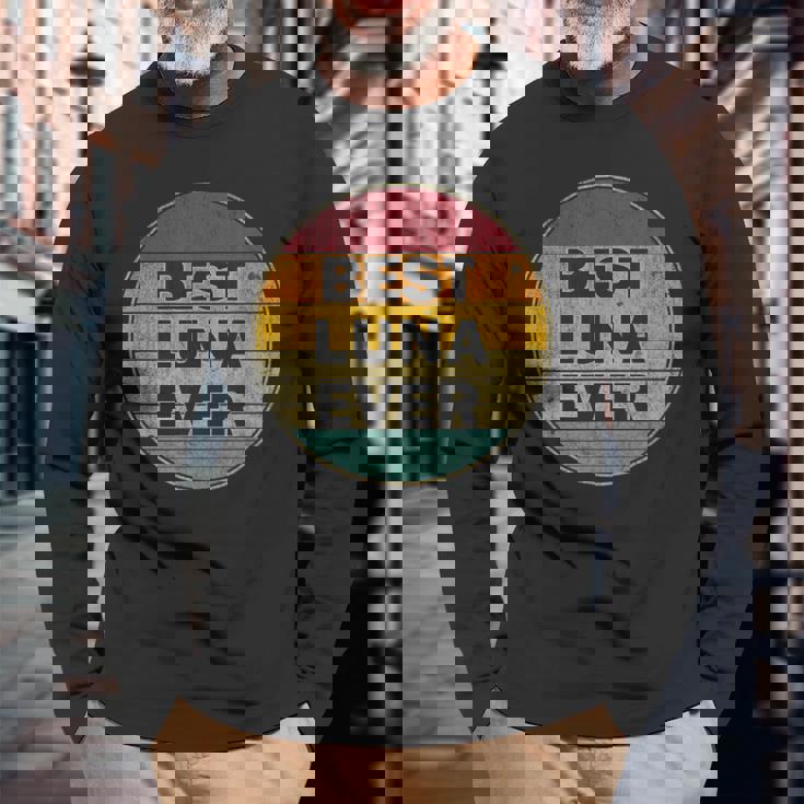 名前入り Luna I Love Luna レトロ ビンテージスタイル 長袖Tシャツ 高齢者への贈り物