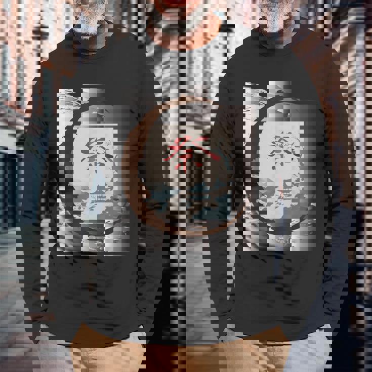 和風 京都 祭 里山 日本 風景 漢字一文字 和文字 お土産 長袖Tシャツ 高齢者への贈り物