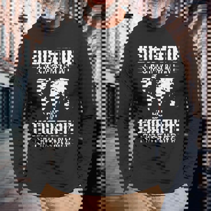 地理教師 地理学者 世界地図 学習史 長袖Tシャツ 高齢者への贈り物