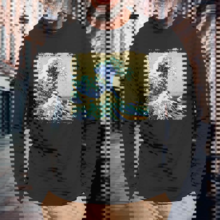 大波 北斎 名画 レトロ 長袖Tシャツ 高齢者への贈り物