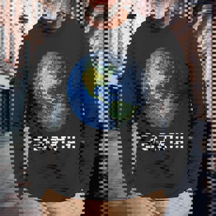 太陽系 第3惑星 地球 宇宙 長袖Tシャツ 高齢者への贈り物