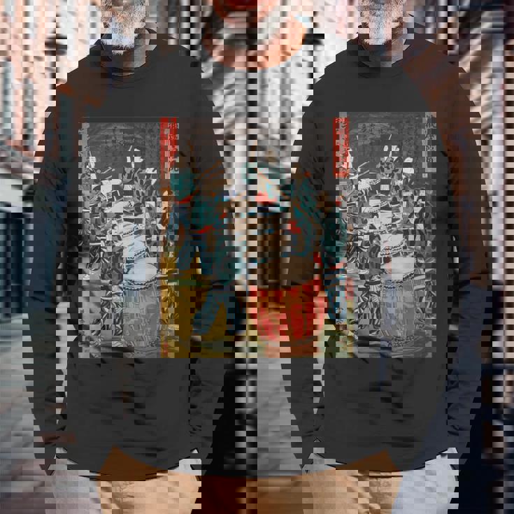 太鼓 太鼓 日本文化 日本 太鼓 音楽 楽器 長袖Tシャツ 高齢者への贈り物