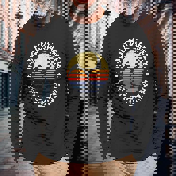 太鼓みつどもえレトロな夕焼け練習用太鼓愛好家へのプレゼント Taiko 長袖Tシャツ 高齢者への贈り物