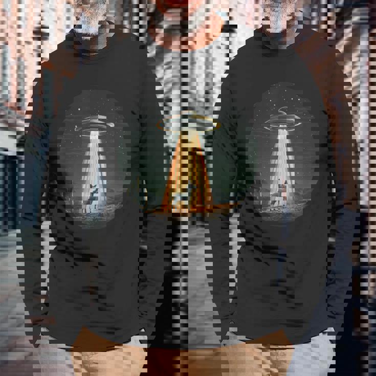 宇宙宇宙人のためにufoに誘拐された宇宙好きのロバ 長袖Tシャツ 高齢者への贈り物