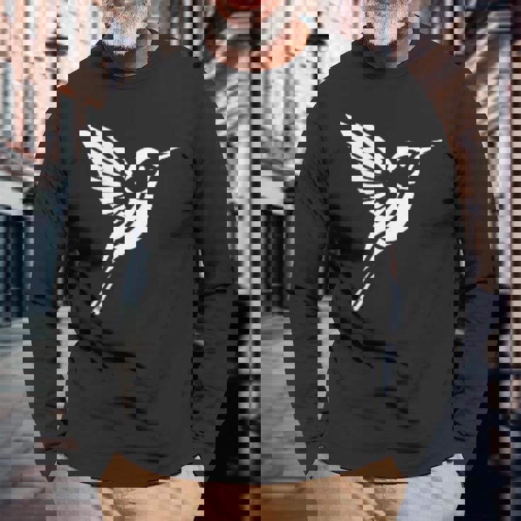 小さなシンプルなミニマリストかわいいハチドリ鳥ハチドリ 長袖Tシャツ 高齢者への贈り物