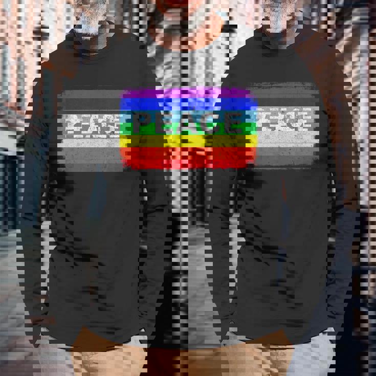 平和 シンボル 国旗 色 戦争反対 虹 Peace No Warintage 長袖Tシャツ 高齢者への贈り物