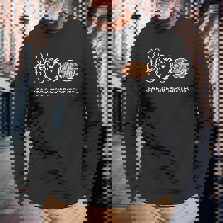 平和 愛 麻婆豆腐 レトロ 麻婆豆腐好き 食べ物好き 長袖Tシャツ 高齢者への贈り物