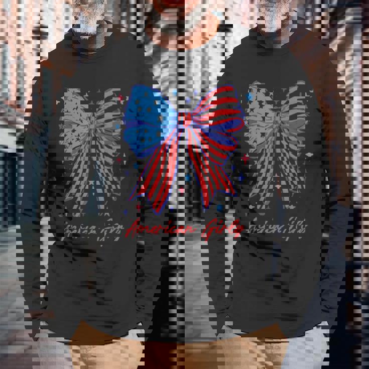 愛国的な弓 アメリカンガーリーシャツ 星条旗アート 長袖Tシャツ 高齢者への贈り物