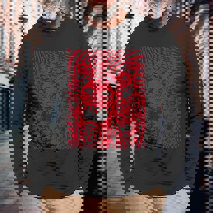 招き猫カワイイラッキーキャット日本のレトロなヴィンテージスタイル 長袖Tシャツ 高齢者への贈り物