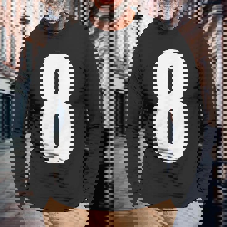 数字 8 数字 8 プレーン 白 数字 長袖Tシャツ 高齢者への贈り物